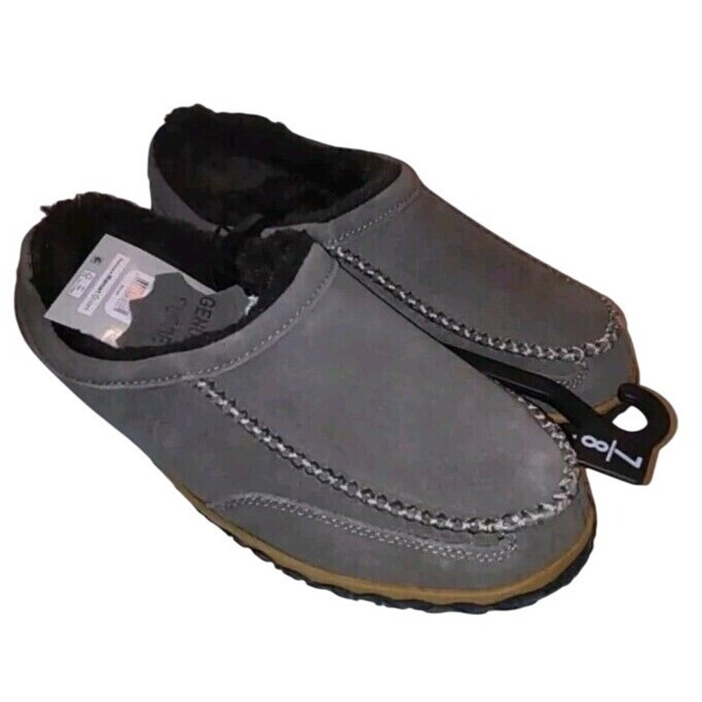 New George Mens Genuine Suede Wood Cliff Slipper Clogs size 7-8, indoor sole NWT